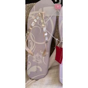 NOS Beach Flip-Flops w/ Iridescent Beads LILAC + White 9